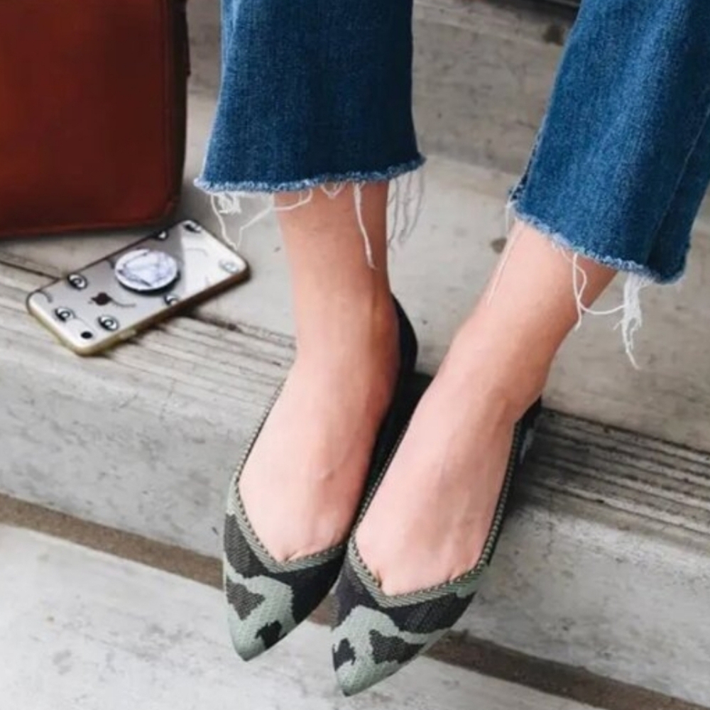 ROTHY'S The Point Flats Retired Olive Green Camo Print Size 7 EUC